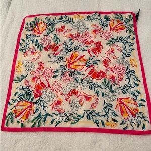 Vibrant Floral Square Scarf  with Pink Border